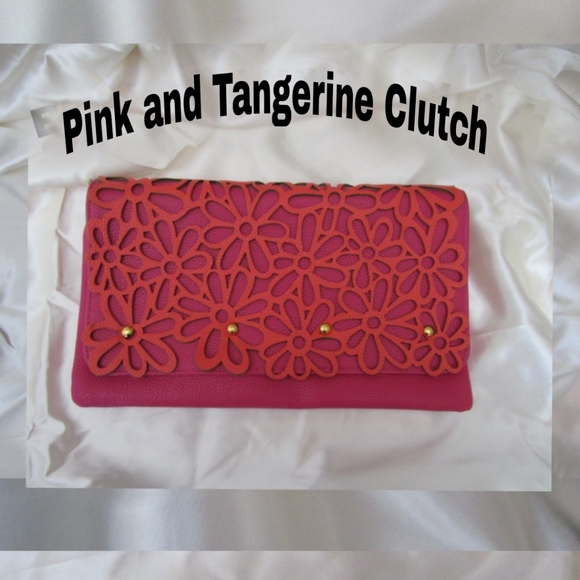 Daisy Clutch Crossbody Pink and Tangerine - Picture 2 of 7